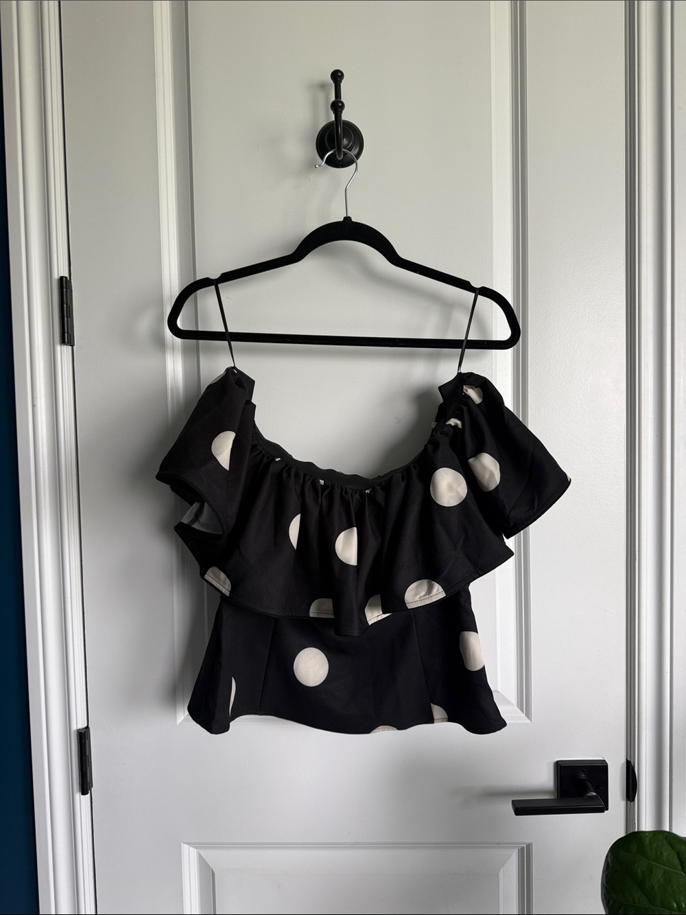H&M Black Off-Shoulder Polka Dot Ruffle Camisole
